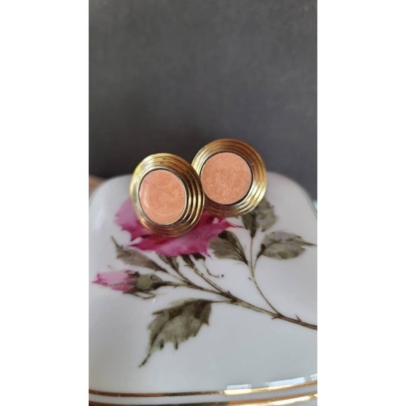Circular Peach Enamel Clip-on Earrings - Picture 4 of 10